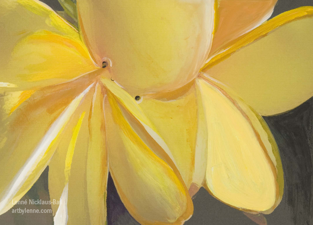 Yellow Plumeria. Painting and giclee by Lenne.